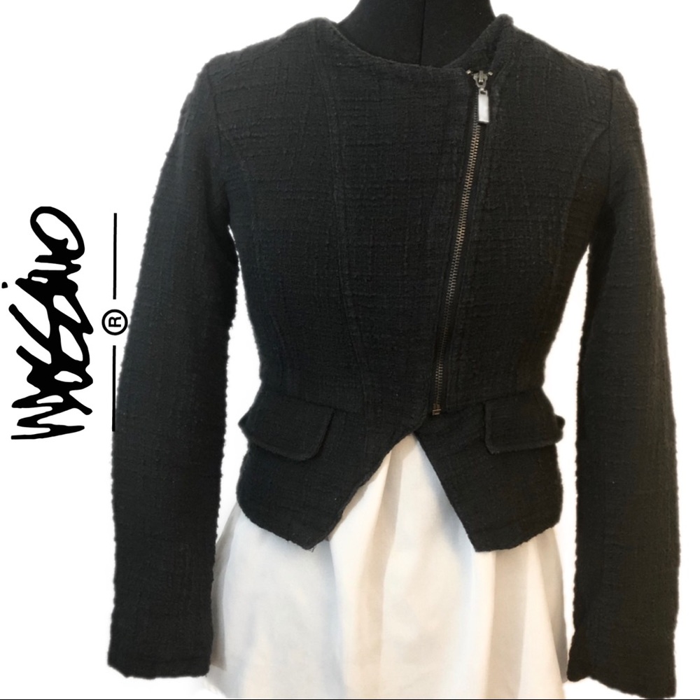 Mossimo Tweed Asymmetrical Zip Black Jacket | S